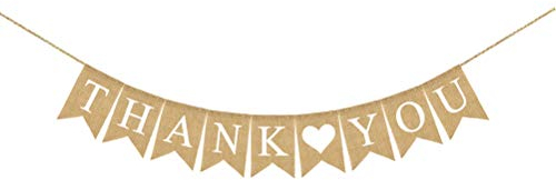 Amosfun Thank-You-Wimpelkette, Jute Banner, Vintage, Leinen, Girlande zum Aufhängen, Leinen, White Heart, M