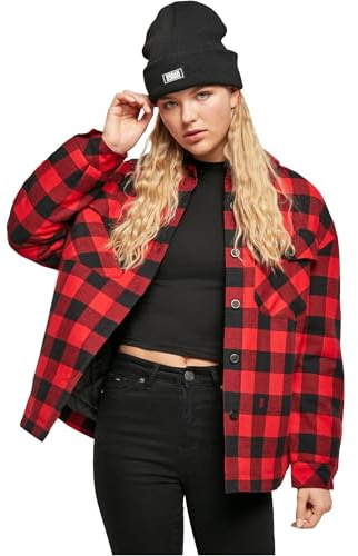 Urban Classics Ladies Flanell Padded Overshirt Black/red S