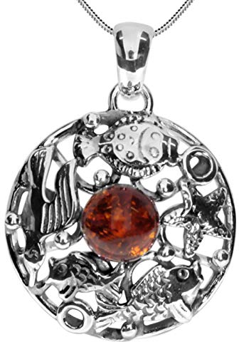 Kette mit Anhänger - Fischland 34x24 mm - Silber 925/000 - Bernstein