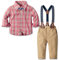 Yilaku Tenues de mariage enfant garçon chemise à carreaux + nœud papillon + bretelles + pantalon 4 pièces costume de soirée tenue Gentilhomme （Rose ，2-3 ans）