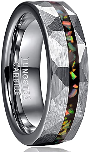 Cloyo Gehämmert Männer Ringe Grau Eheringe Wolframcarbid Paar Verlobungsring Mann mit Bunte Opal Freundschaftsringe 6mm Größe 65 (20.7)