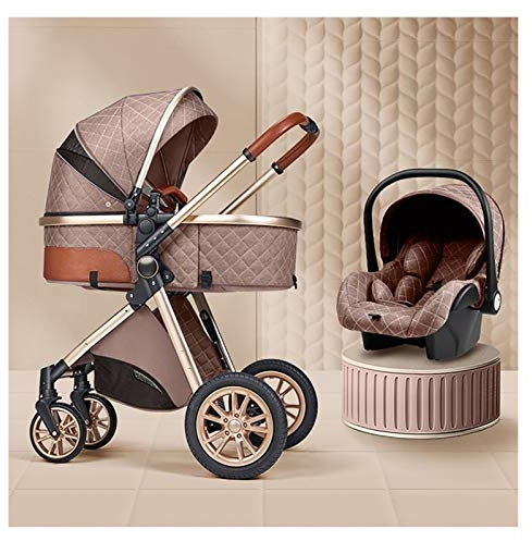 Składany wózek dziecięcy,Wózek dziecięcy 3 w 1,leichter Infant-Kinderwagen mit praktischer Ein-Hand-Falke, Luxus-Kinderwagen-Anti-Shock Springs Pram-Kinderwagen mit Mommy-Tasche und Regenschutz