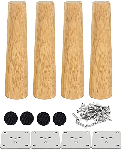 Drenky Set mit 4 Möbelfüßen, Holz, 20 cm, Tischfuß, gerade, Füße, Möbel, Küche, Walnuss-Finish, mit Installationszubehör für Sessel, Nachttisch, Schrank, Schublade etc