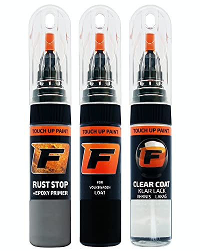 FIRANTO Lackstift Autolack Reparaturset für VW/Volkswagen L041 Ebenholzschwarz - 3-in-1 Autolack Kratzer Reparaturstift 15ml Grundierung, Klarlack