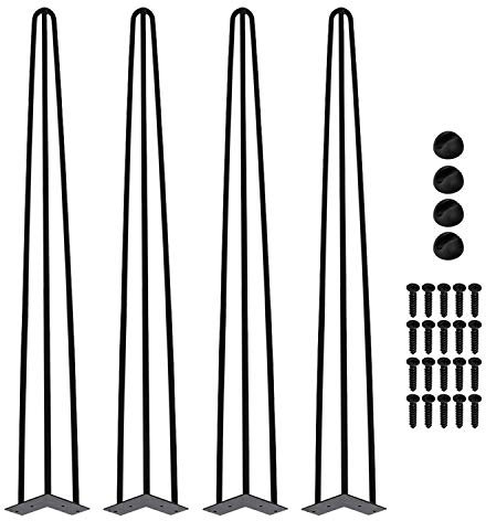 Lospitch Pieds de Table en Épingle à Cheveux, 4pcs Meubles de Métal Jambes, pour TV Cabinets, Tiroirs, Table de Chevet, Table Basse, 3 Piliers, Wardrobe, est livré avec vis et protecteurs de sol, 61CM