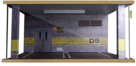 Amagogo Acryl 1/18 Szenerie Diorama Simulation Parkplatz Mini Auto Doppelgarage mit LED Lichttisch Dekor Sammlung, Graue Wand