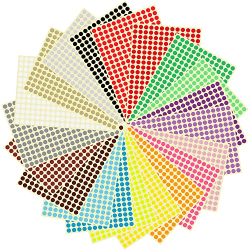 5200 Stück Runde Klebepunkte, 8 mm Aufkleber Bunte Punkte 20 Blatt 20 Farben Selbstklebende Runde Sticker für Büro, Familie, Schule, Kinder, Freizeit