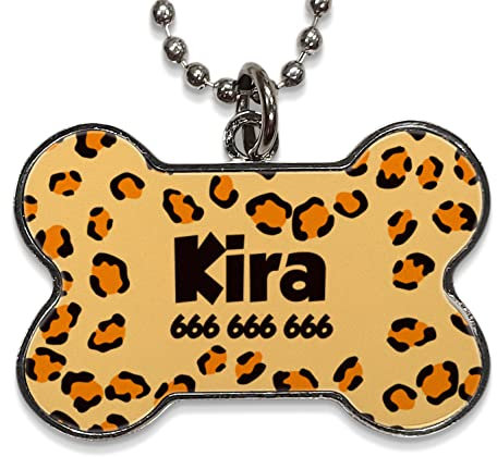 LolaPix Chapa Perros Personalizadas con foto, texto o imagen. Placas para Perros. Chapa metálica con forma de hueso. Regalo personalizado. GUEPARDO
