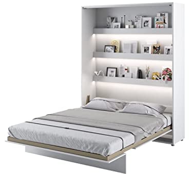 MEBLINI Schrankbett Bed Concept - Wandbett mit Lattenrost - Klappbett mit Schrank - Wandklappbett - Murphy Bed - Bettschrank - BC-12-160x200cm Vertikal - Weiß Hochglanz/Weiß