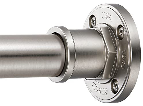 BRIOFOX Industrial Shower Curtain Rod - 2-in-1 Design Tension Curtain Rod - Never Rust Non-Slip 27 to 43 Inch 304 Stainless Steel, Brushed Nickel Window Curtain Rod