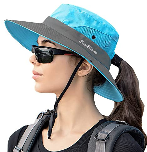 KorhLeoh Sonnenhut für Damen, UV-Schutz, Angelhut mit breiter Krempe, Sommerhut für den Strand, Safari Booney Bucket Hat