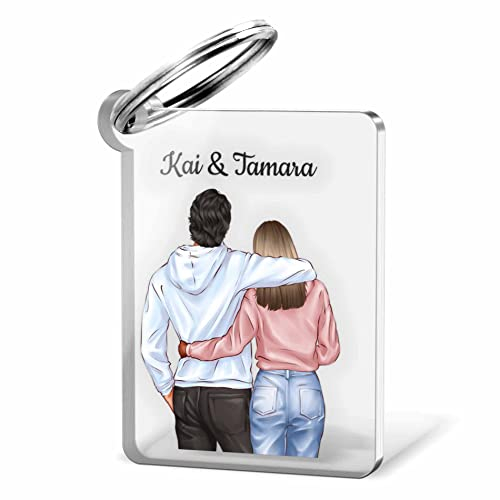 Schlüsselanhänger Paar - Couple im Cartoon - Clipart Design | Anhänger personalisiert für Freund Freundin mit Namen & Bild | Liebe Geschenk für Partner Pärchen zu Jahrestag o. Geburtstag