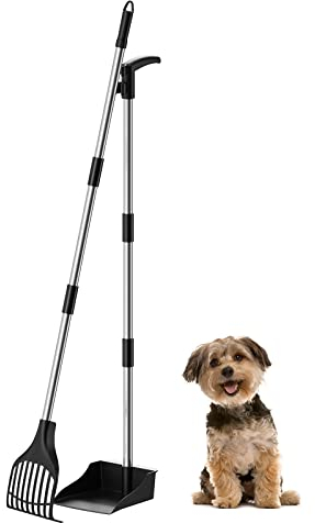 Lifewit Plastic Pooper Scooper Dog for Yard, Lightweight Portable Pet Poop Shovel for Medium/Small Dogs, Adjustable Metal Pole Long Handle Poop Scoop Set for Lawns, Yard, Grass