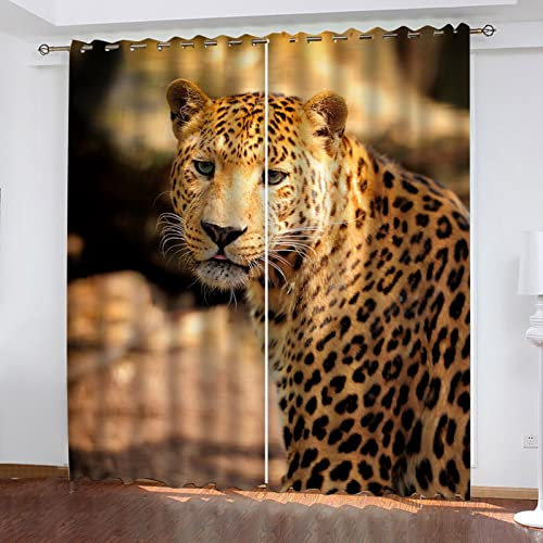Gardinen Verdunklung Kinderzimmer Wohnzimmer Sonnenschein Waldtier Leopard 2Er Set 140X160Cm Vorhang Verdunkelung Blickdichte Vorhänge Thermovorhang Hitzeschutz Mit Ösen Gardinen Schlafzimmer Modern