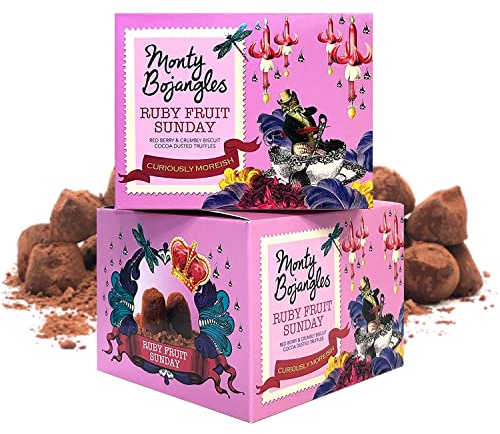 Monty Bojangles Ruby Fruit Sunday Kakaobestäubte Tartufo Pralinen, 2 x 150 g, Schokolade Geschenkset, Schokoladentrüffel mit Rotem Beeren- und Keksgeschmack, Preisgekröntes Luxus Pralinen Geschenk