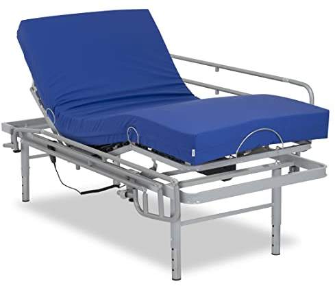 Geriafy - Cama articulada de Patas Regulables eléctrica Reforzada con colchón Sanitario HR Impermeable (90x200 + Barandillas)