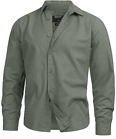 Indicode Herren INSville Sommer-Hemd aus Baumwoll-Leinen Mischung | Herrenhemd für Männer Agave Green, S