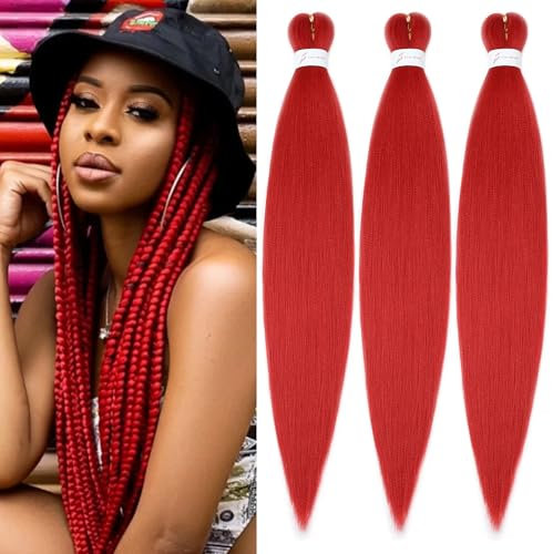 YDDM Easy Braid Rajout Cheveux Tresses Rouge 26 pouces 3Packs Natural Hair Braiding Hair Yaki TextureMeches De Cheveux Pour Tresses Braid