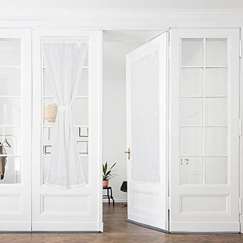 PONY DANCE Tende a Vetro per Porta Finestra 2 Pezzi 60x240 CM Tenda con Tasca Bianca Semitrasparenti con Effetto Lino Decorazione Curtains Salotto Moderne a Pacchetto