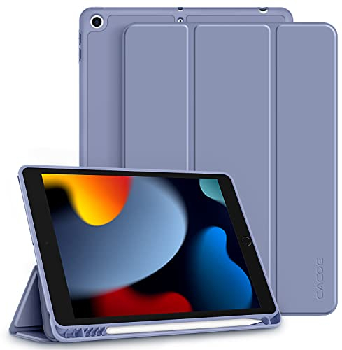 CACOE Hülle für iPad 9./8./7. Generation mit Stifthalter 10.2 Zoll Modell 2021/2020/2019, Ultradünne Schutzhülle aus TPU mit Standfunktion für iPad 10.2, Lavendelviolett