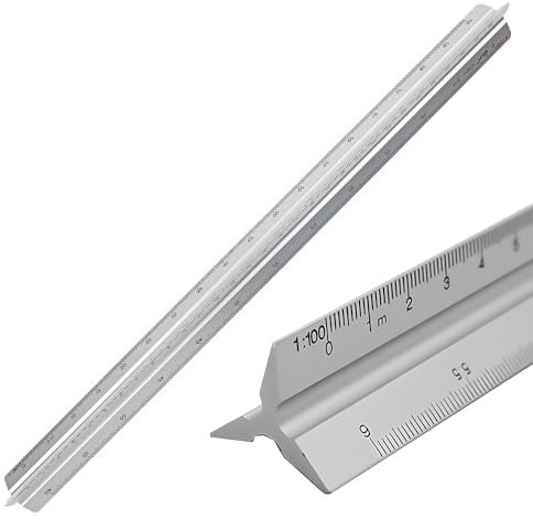 Cyleibe Architektonisches Lineal aus Aluminium, dreieckig, metrisch 1:20, 1:25, 1:50, 1:75, 1:100, 1:125, Standard 30,5 cm, für Architekten, Studenten, Zeichner und Ingenieure, Silber