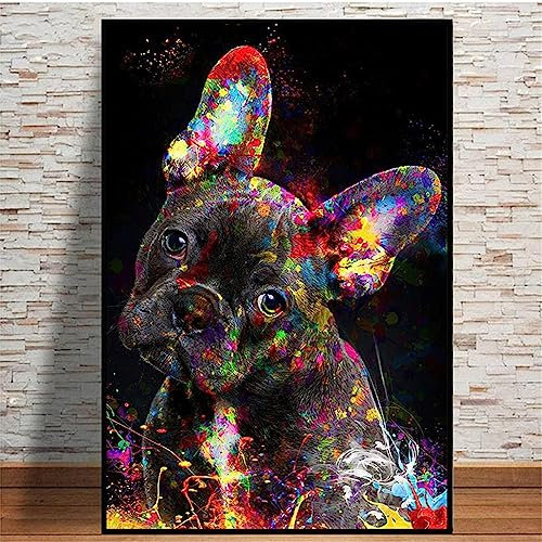Animal Chien Affiche Graffiti Coloré Bouledogue Français Toile Tableau Art Peintures Decoration Murale pour Salon Chambre Tableau Decoration, sans Cadre (20X30CM)
