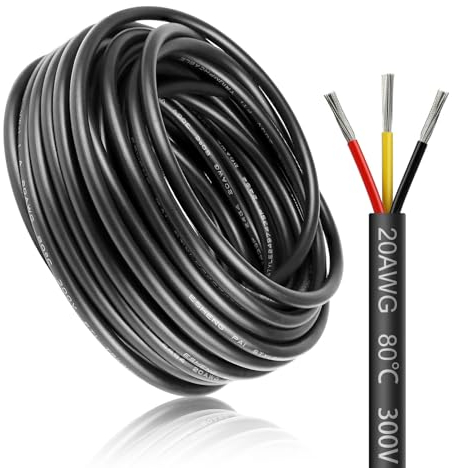 10 Meter 20AWG 3x0,5mm² Elektrischer Draht, 3 Adrig Kabel Erdkabel 5V/12V/24V Stromkabel Verzinntes Kupferkabel,Flexibel und Weich Niedrige Impedanz Hohe Temperaturbeständigkeit Verlängerungskabel