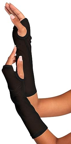 Ella Lust Rave Mesh Handschuhe für Frauen - 80er Jahre Neon Tüll Fingerlose Armstulpen Festival Mode Ärmel Kostüm Zubehör, Schwarz, Medium