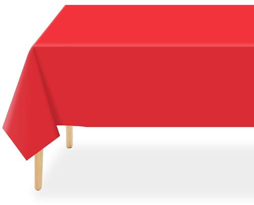 QIKSION Lot de 6 nappes jetables en plastique de 137 x 274 cm pour tables rectangulaires, nappe en plastique rouge