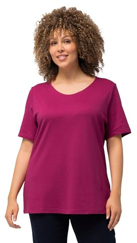 Ulla Popken Damen große Größen Übergrößen Plus Size Shirt, doppellagige Vorderseite, Slim, Rundhals, Halbarm Dunkles Purpur 62+ 810528543-62+