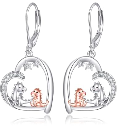 POPLYKE Dinosaurier Ohrringe für Damen Sterling Silber Herz Leverback Ohrringe Dinosaurier Schmuck Geschenke für sie