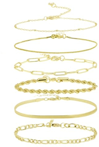 Lusofie 6 Pcs Armband Ketten für Damen Goldene Armbänder Vergoldet Gold Armbänder für Damen Gold Schmuck Goldarmband Ergoldet Armkette Büroklammer Kettenarmband Stapelbare Verstellbar