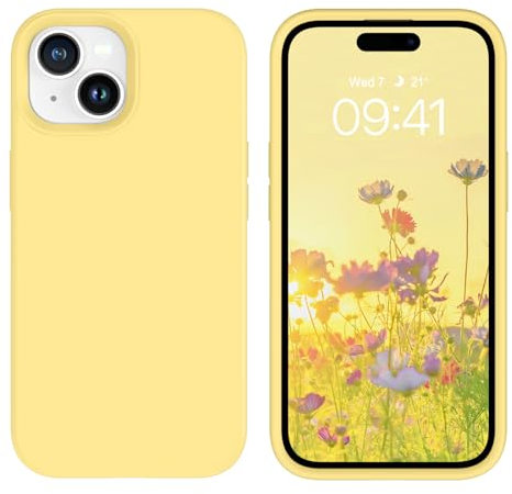 DUEDUE Coque pour iPhone 15, Silicone Fine Rigide Antichoc, Coque de Téléphone pour iPhone 15 Protection Intégrale, Micro Fibre Anti Rayures Etui pour iPhone 15 6,1 Pouces, Jaune