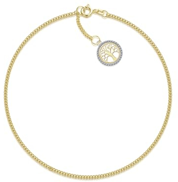 SILBERKETTEN STORE DEIN SCHMUCK ONLINE SHOP Fußkette Panzer Breite 1,7mm mit kleinem Lebensbaum | aus echt 585 Gold | hochglanzpolierte Fußkette | Echtgold mit Federringverschluß