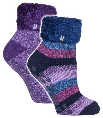 HEAT HOLDERS Damen 2 Paar Kuschelsocken Dicke Weich-Flauschig Haussocken Warme Thermo Bettsocken mit Noppen