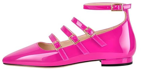 MissHeel Klassische Ballerinas Flache Halbschuhe Mary Jane mit Riemchenschnallen Pumps Peach Rosa EU 39