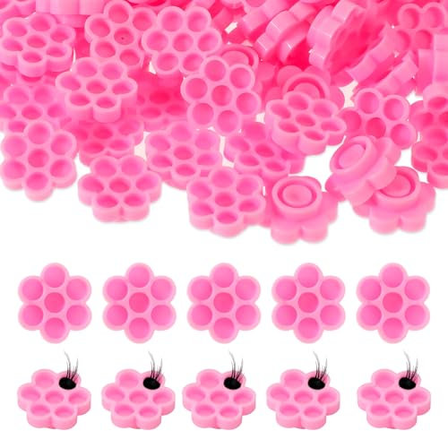 JJUNW Kleber Halter Ringe, 200 Stück Einweg-Kleber Halter, Wimpernkleber Behälter Kunststoff Wimpernkleber Halter Wimpernverlängerung Tasse Wimpern Blüte Halter für Wimpernverlängerung Tattoo Pigment