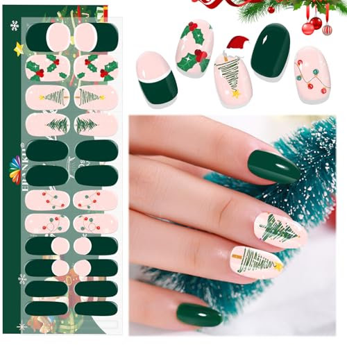 EBANKU 24PCS Noël Autocollants Adhesif pour Ongles, Faux Ongle Semi Durci UV, Autocollant Gel pour UV/LED Lamp Required, Bandes de Vernis à Ongles en Gel
