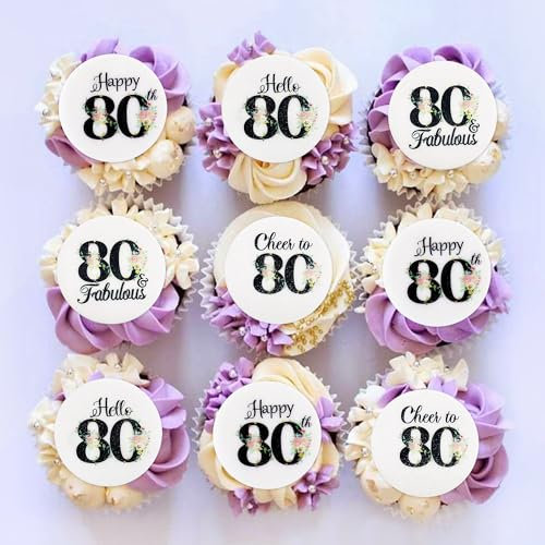 Blumomon 40 Pcs Edible 80th Birthday & Anniversary Cake Toppers - Gold