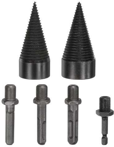 M METERXITY 2-Pack Wood Splitter Drill Bit 38mm + 42mm + 4 Handles (Square + Round + Hex Shank + Small Hex) Firewood Log Splitter Drill Bit for Family/Outdoor/Stove/Farm [Black+Grey]