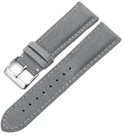 Pgqjfks 18mm/19mm/20mm/21mm/22mm/23mm/24mm/26mm Nylon-Canvas-Uhrenarmband für Herren, silberne Dornschließe, Grau, 23mm