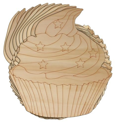 Cupcake-C aus Holz, mit Sternen, 3 mm, Sperrholz, zum Kochen, Pudding (8 x 7,5 cm, ohne Loch), 10 Stück