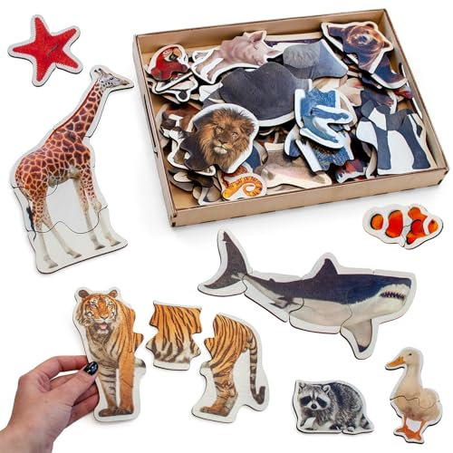 Ulanik Animals Puzzles for 3 Year Olds, Jigsaw Puzzles for Kids, 4-6 Years, Wooden Puzzle, Toddler Puzzles, Children's Games, Baby Learning Toys — 29 Animal Figures