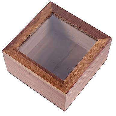 OKUMEYR Boîte De Rangement Bois Carré Avec Fenêtre Et Couvercle Organisateur De Bureau Pour Bijoux Et Petits Objets Boîte De Conservation Noyer Naturel
