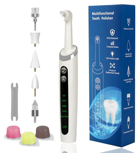 Lucidatrice elettrica per denti, rimozione delle macchie di placca con 5 testine, 3 paste lucidanti - Smacchiatore dentale per sbiancare i denti gialli