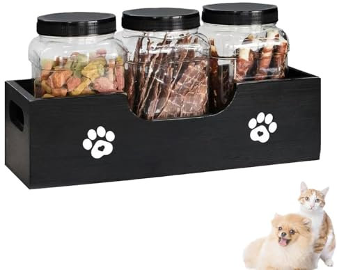 Pet Food Organizer - Large Dog Treats Container | Wood Dog Food Storage Container | Dog Treats Storage Wood Organizer | Wooden Cat Food Container Storage for Countertop