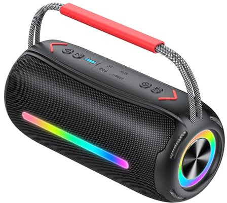 Bluetooth Lautsprecher mit Tragegriff，40W Musikbox Bluetooth Box mit Dualen Bass-Treibern， IPX7 wasserdicht，RGB Lichter, TWS Kopplung，AUX, TF Karte,Geeignet Party/Outdoor/Reisen.