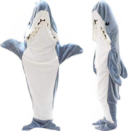 Pinkrin Shark Blanket, Hai Decke Erwachsene zum Anziehen, Flanell Haidecke-Super Weich und Gemütlich, Süß Hai Kostüm Ideal als Geschenk