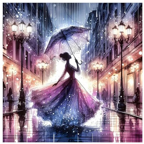 5D Diamant Painting Bilder,Dame tanzt im Regen,Diamantmalerei-Geschenke für Erwachsene und Anfänger, Vollbohrung DIY Diamant Kunst, Home Wand Dekoration,Vollbohrung Diamant Bilder für Zuhause,30x30cm