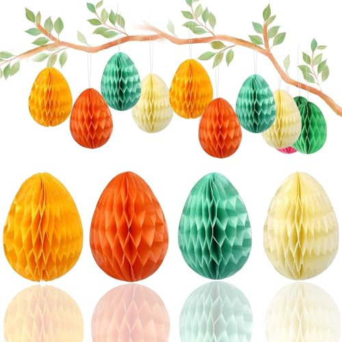14 Stück Ostereier Deko Ostereier Papier Wabenbälle Wabeneier Ostern zum Aufhängen und Dekorieren Bunte Osterdeko zum Aufhängen für Frühling Ostern Party Deko Osterstrauß Osterstrauchdeko